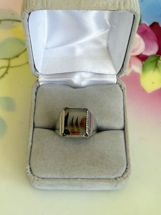 Wheeler Mfg Jewelry - Vintage 50s Wheeler Mfg Sterling Dendritic Picture Agate Ring Size 6 3/4